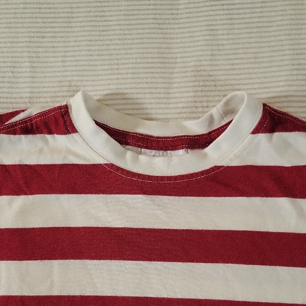 Zara Red and White Striped Short Sleeve Tee - Picture 3 of 7